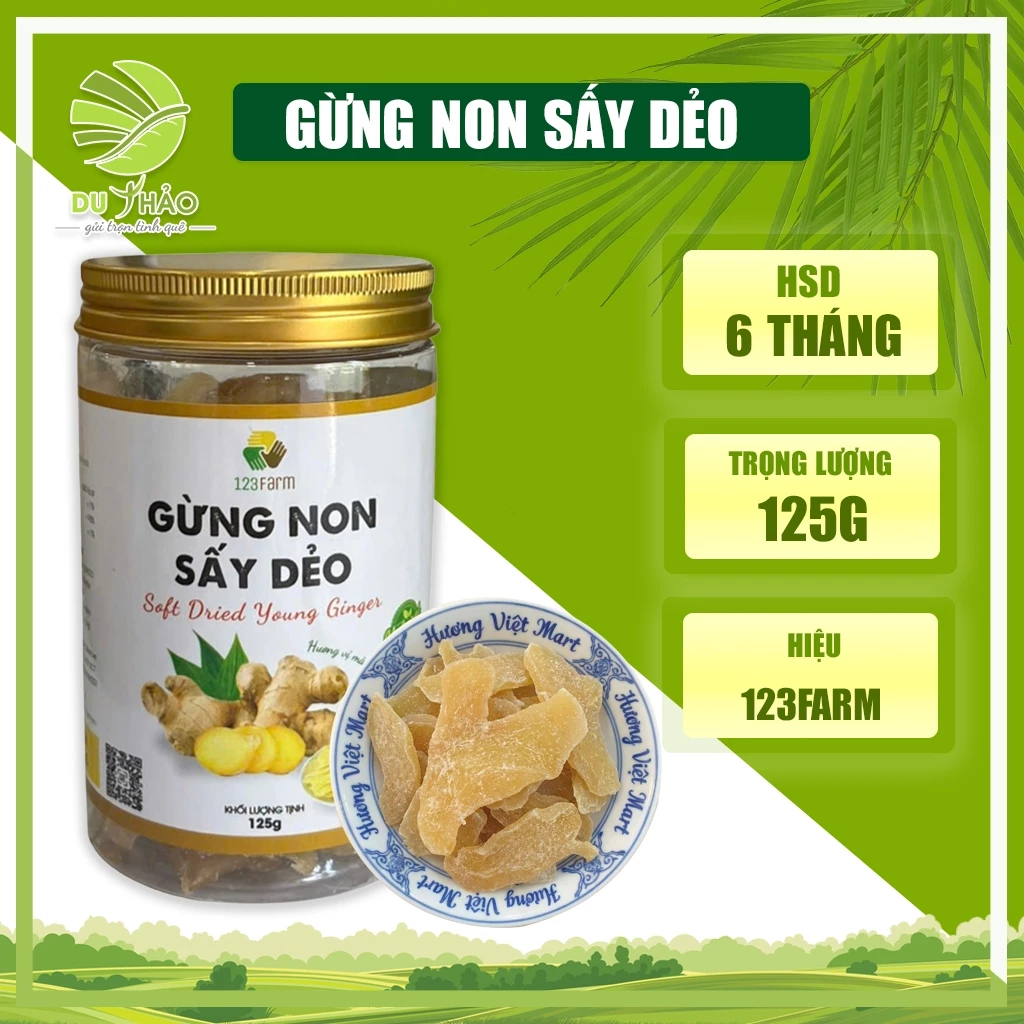GỪNG NON SẤY DẺO Vị Cay Nhẹ 125g - Gừng Miếng Mềm Dẻo - Giữ Ấm, Ăn Vặt Lành Mạnh