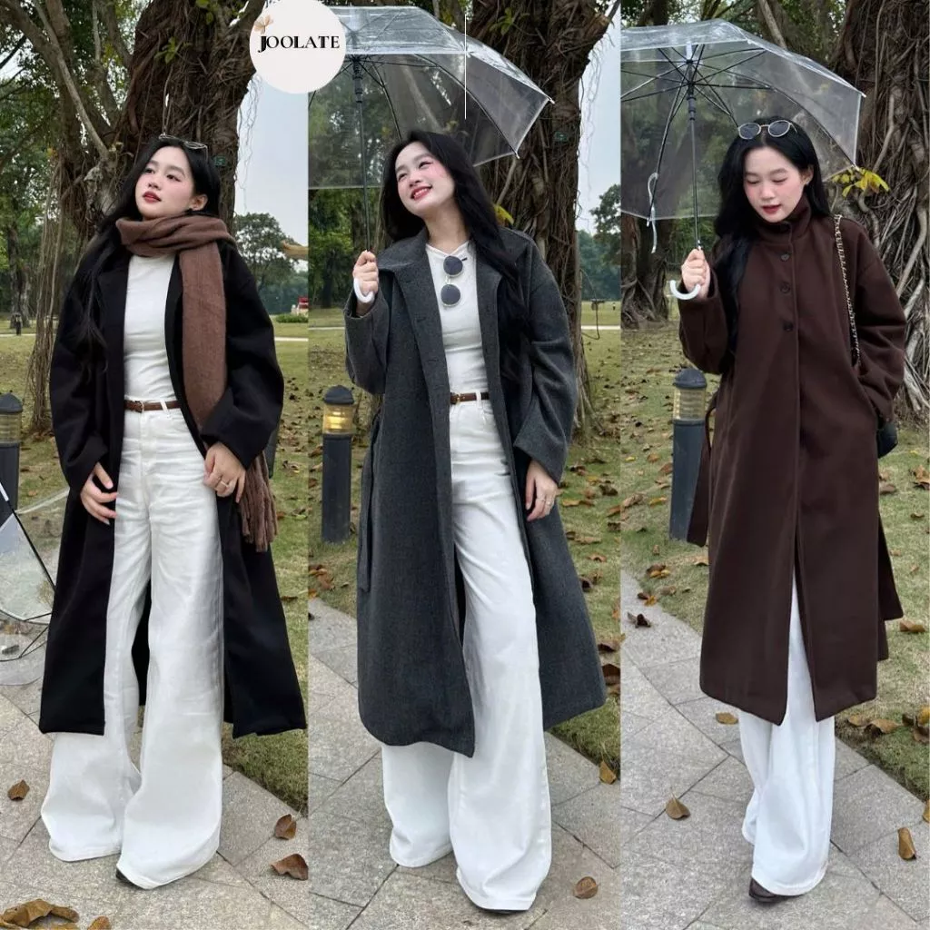 Áo Khoác Dạ Nữ Dài Cổ Cao Tối Giản – Style Hàn Quốc Thanh Lịch, Chống Lạnh Mùa Đông Joolate