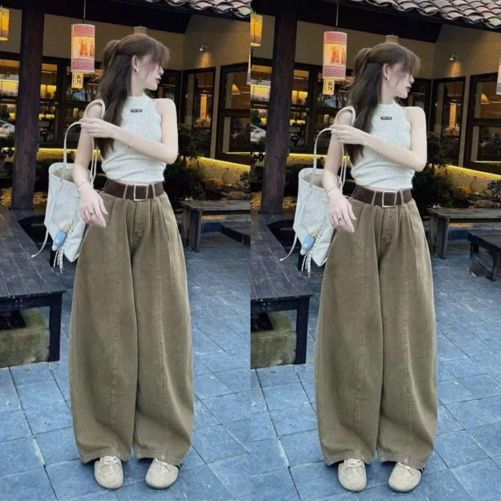 Quần Jean Nâu Ống Cong Nữ Retrostyle Quần Jeans Harem Form Rộng Phong Cách Hàn Quốc Siêu Xinh Qjean6677