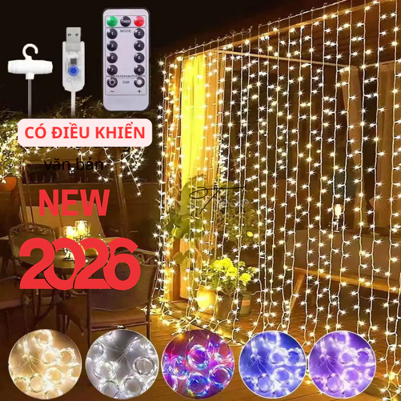 Bộ Đèn Led Trang Trí Thả Mành Kiểu Mưa Rơi Thác Nước 10 Sợi 3m Đủ Màu. Ngang 3m, Đầu cắm USB