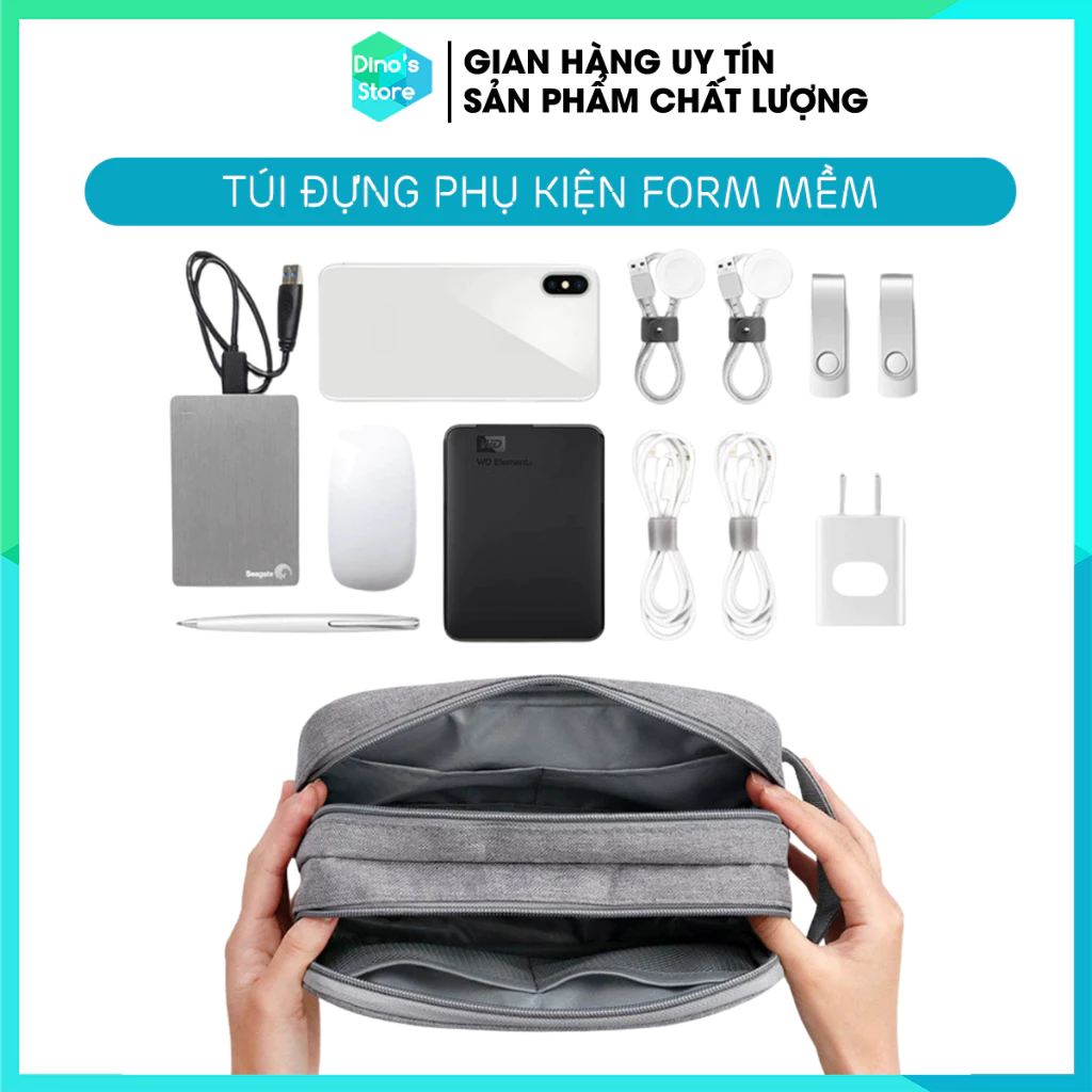 Túi đựng phụ kiện điện tử đồ công nghệ Baona, Boona dáng dọc kiêm đựng ổ cứng pin dự phòng dây sạc laptop B001