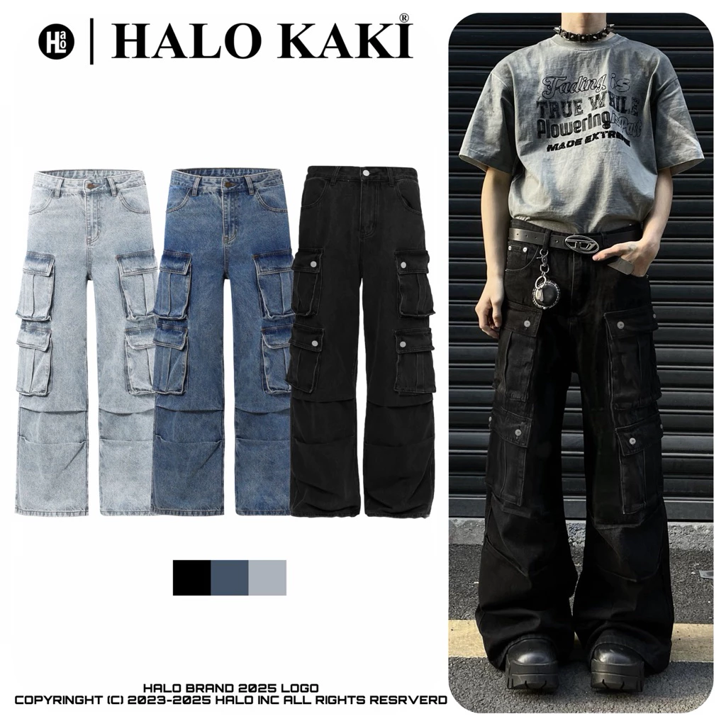 JEANS BOX BAG - QUẦN JEAN TÚI HỘP TO ỐNG RỘNG PHỦ GÓT GIÀY PHONG CÁCH Y2K Pants Có Túi Nam Menswear Pants Baggy Ong