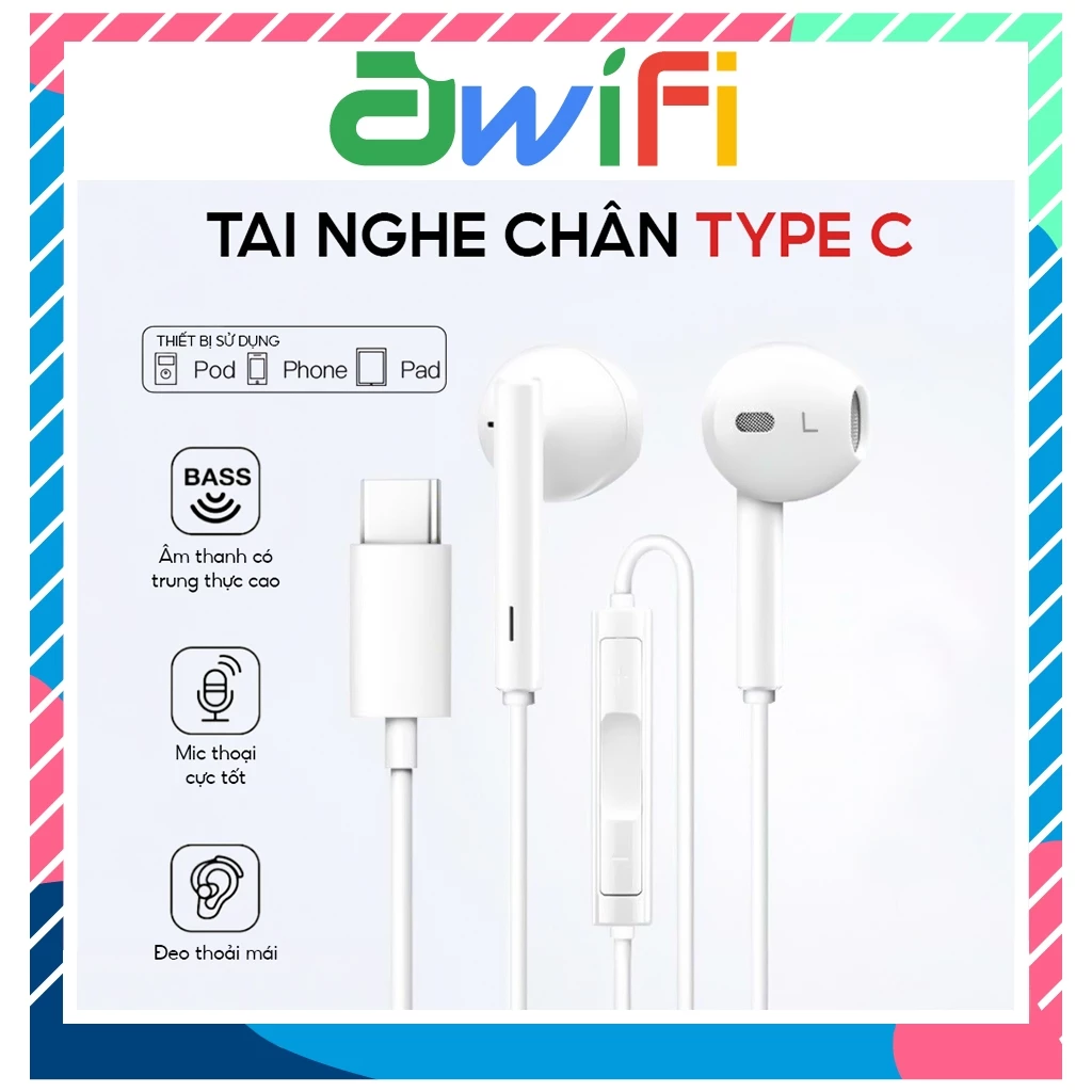 Tai Nghe có dây chân Type C có hỗ trợ mic nghe gọi âm thanh siêu thực 15/16/17/pro/max/plus/promax - Awifi Case H3-6
