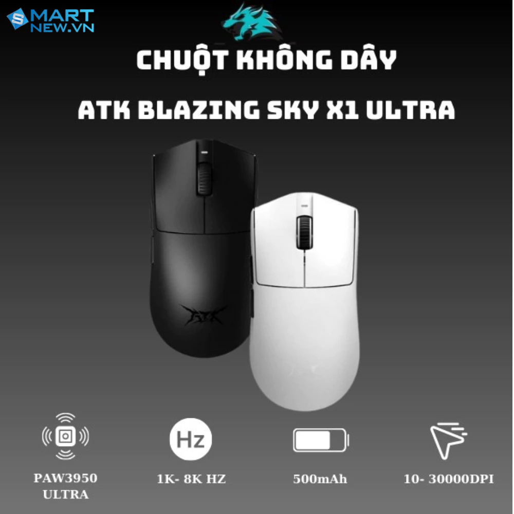 Chuột gaming không dây ATK Blazing Sky X1 Series - Paw3395 Ultra - DPI 3600 - 8K HZ Polling rate - Đi kèm Dongle