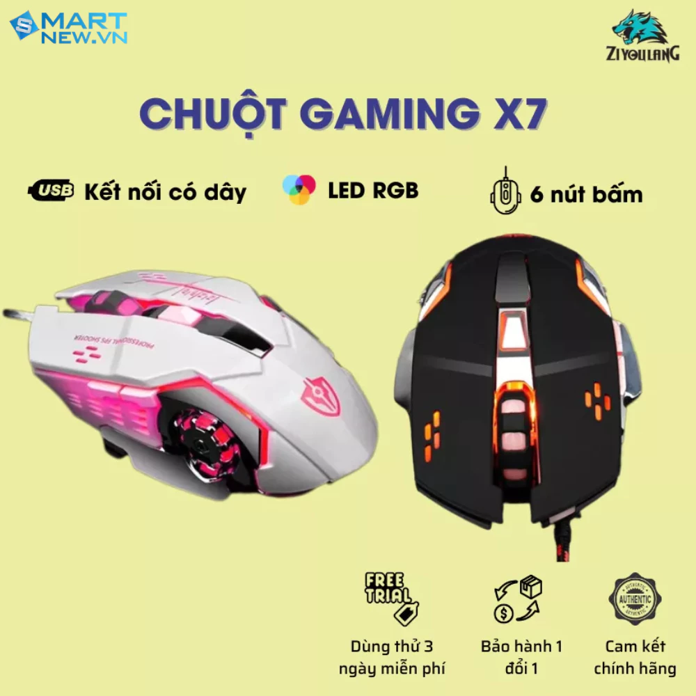 Chuột máy tính Gaming có dây X7 V2 giá rẻ - Led RGB, 6 nút bấm DPI Khủng 3200 Chơi Game Làm Việc Văn Phòng Cực Tiện Dụng