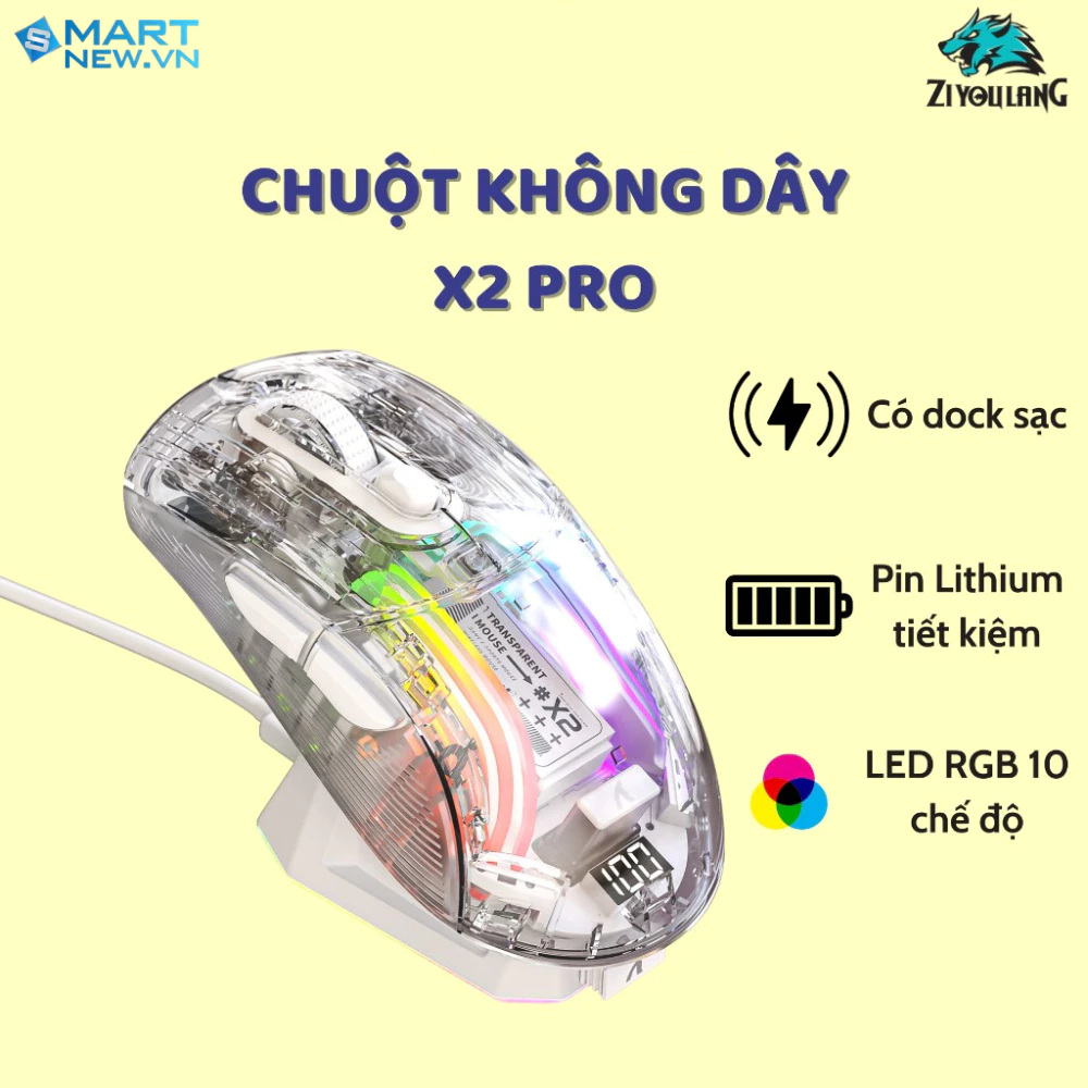 Chuột Máy Tính Không Dây Bluetooth Ziyou X2 PRO VIP Mouse LED RGB , Pin sạc cho Máy tính, Laptop PC