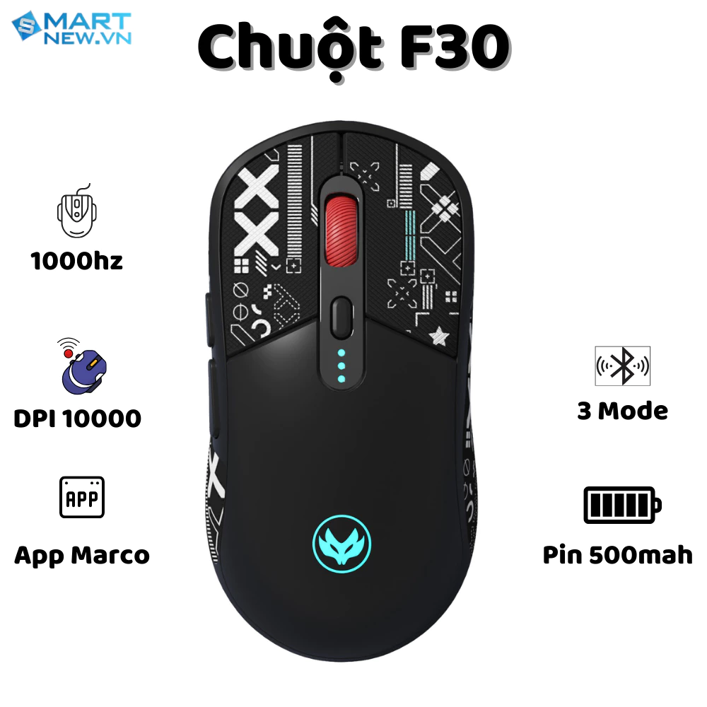 Chuột Gaming Atas F30 - Silent- 3 MODE Không dây Bluetooth - Pin sạc 500mah - Có app Marco