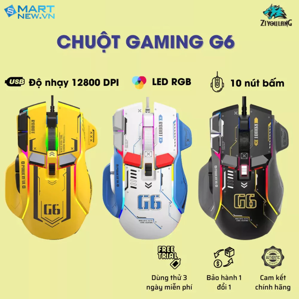 Chuột Gaming Máy Tính Có Dây Cao Cấp G6 Transformers - DPI 12800 siêu khủng - 10 phím thao tác nhanh