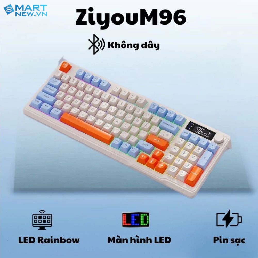 Bàn phím không dây Bluetooth M96 - Led Rainbow - Pin Sạc 2000mah - Phím PBT - Full Size