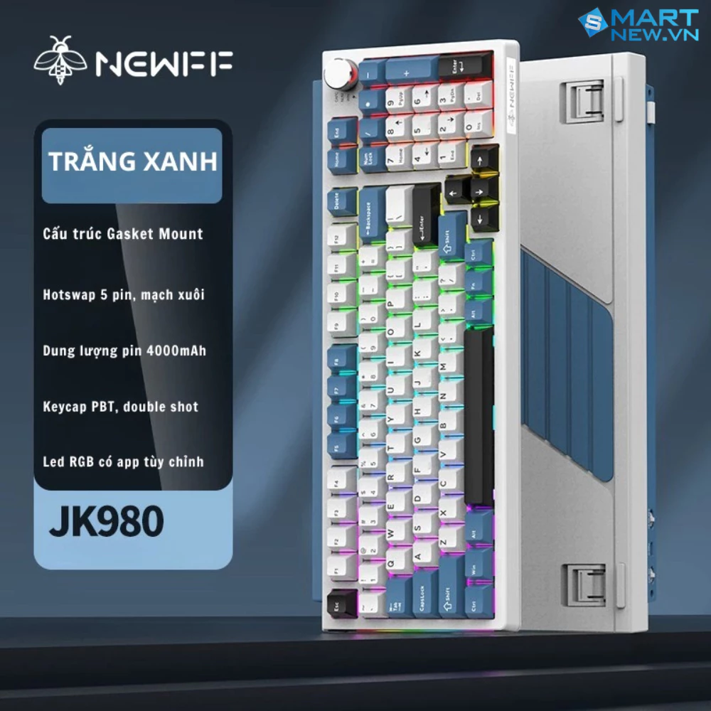 Bàn phím cơ Fullsize không dây JK980  - 3 mode kết nối - Cấu trúc gasket mount - Led RGB - App marco
