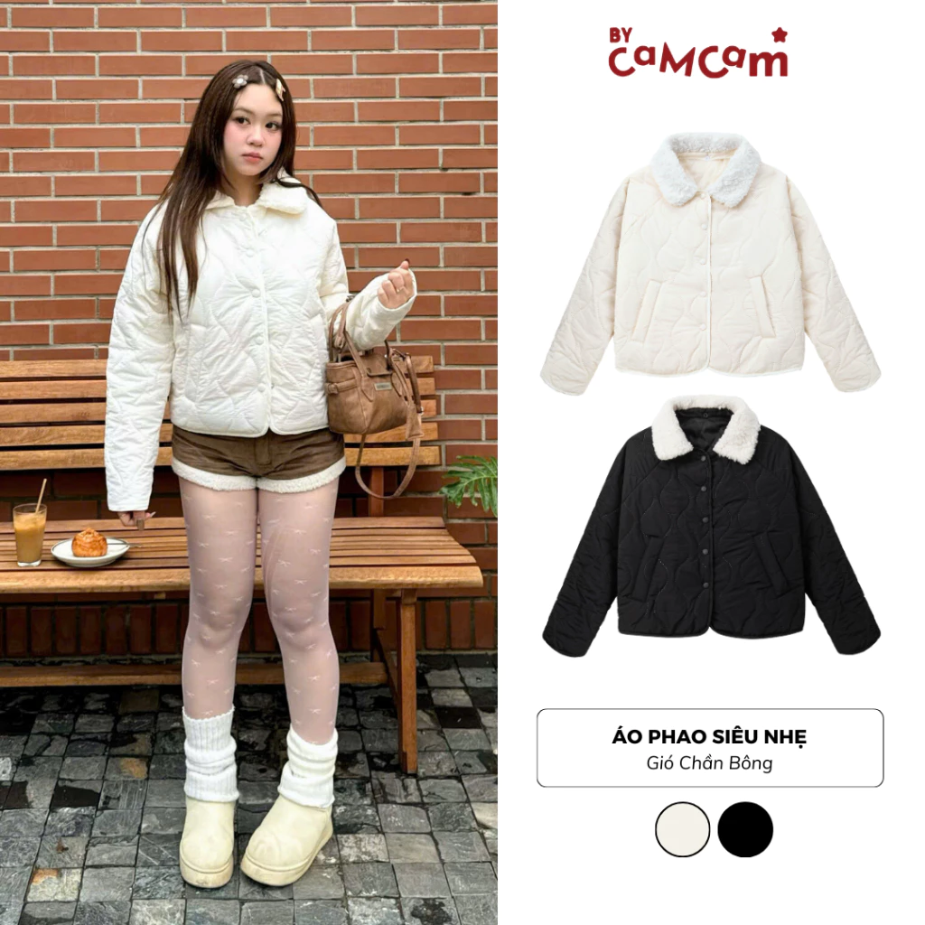 Áo Phao Siêu Nhẹ 𝑩𝒚𝒄𝒂𝒎𝒄𝒂𝒎 Áo Khoác Phao Chần Trám Túi Chéo Cổ Lông Tháo Rời Hàn Quốc AKHD358