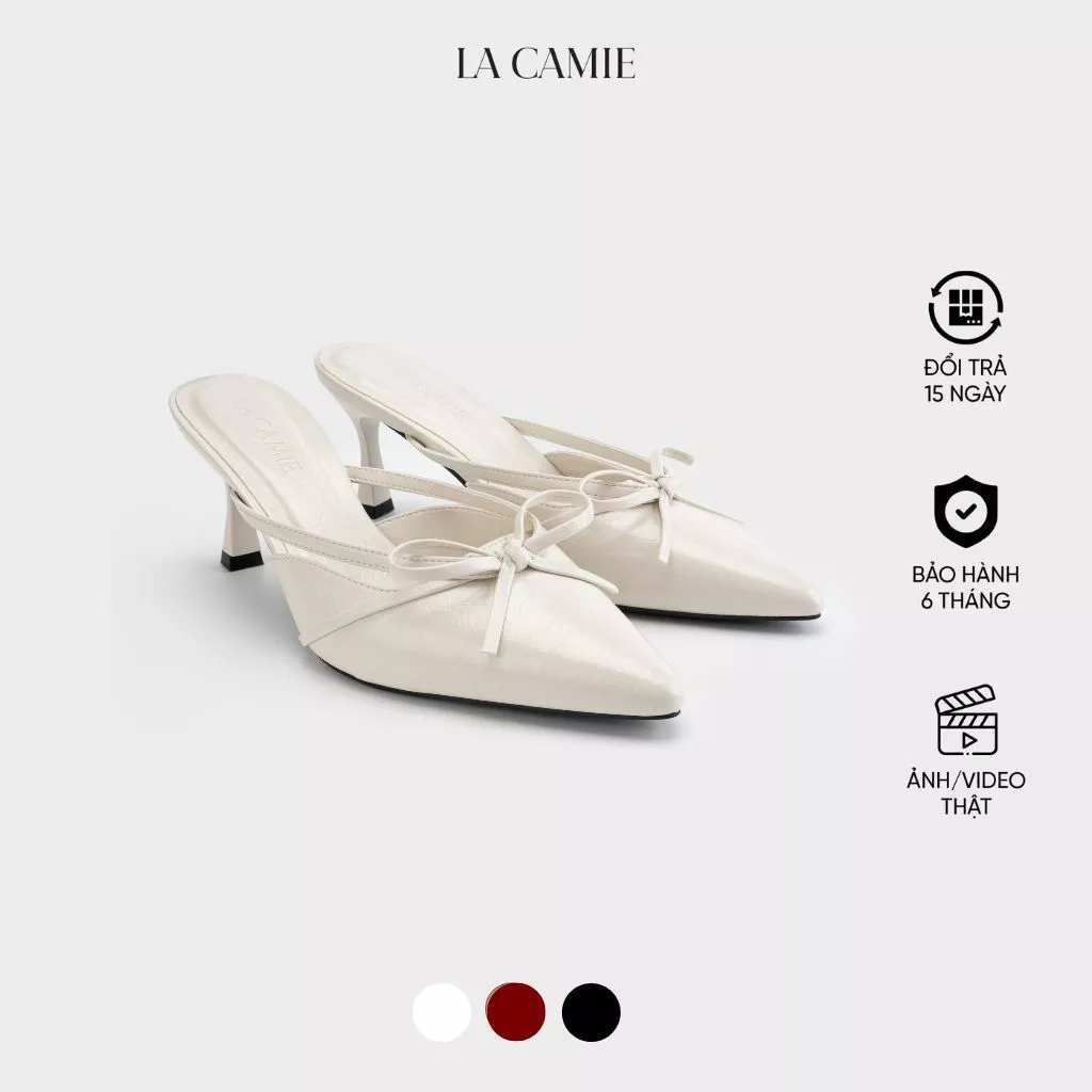 Dép cao gót mules thiết kế thanh lịch sang trọng chất liệu Da microfiber thương hiệu LaCamie DC5B0124