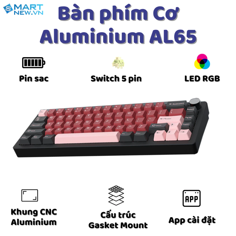 Bàn phím cơ Atas AL65 Khung nhôm CNC 3 mode kết nối - Led RGB -  Pin sạc 4000 mah - Mạch xuôi
