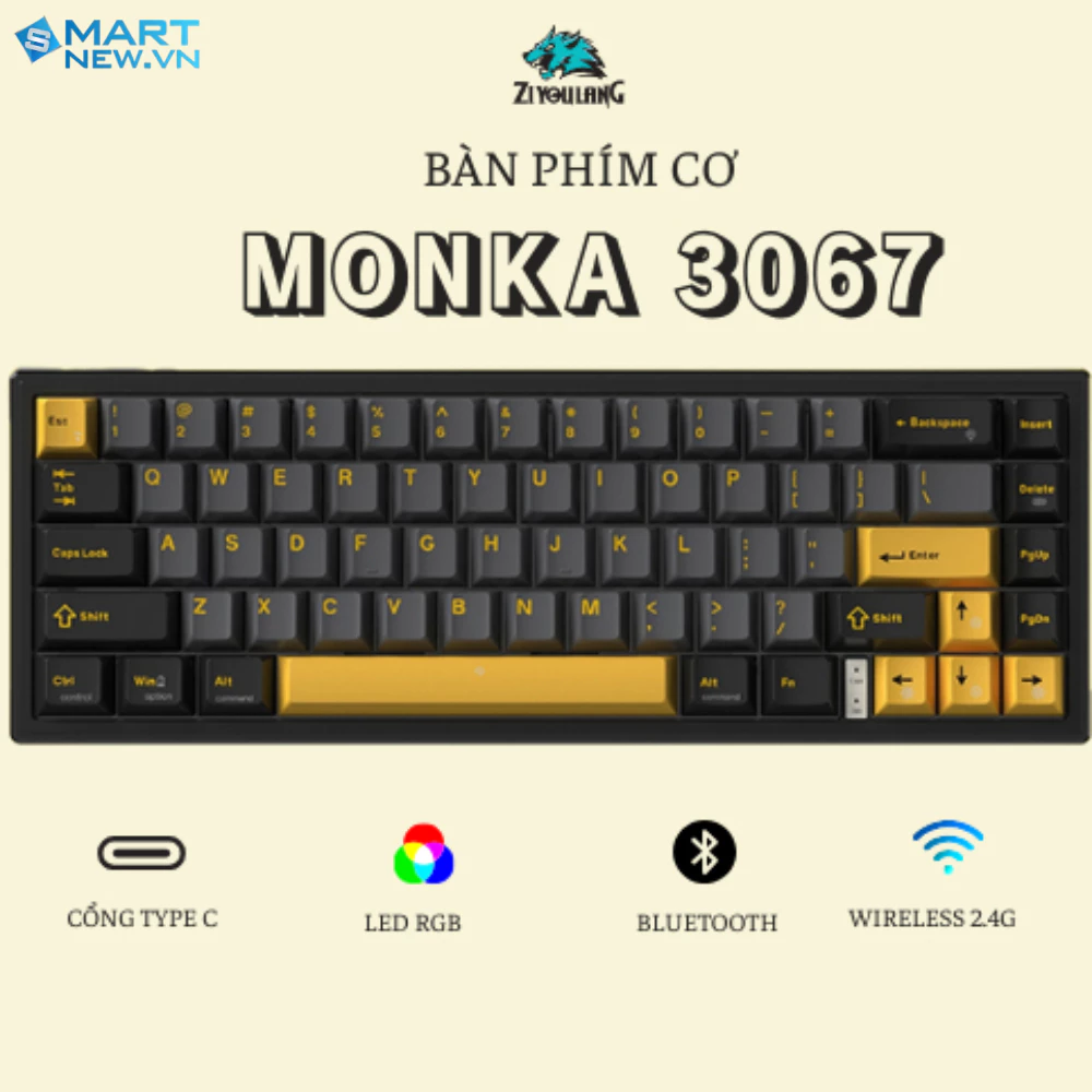 Bàn phím cơ không dây MONKA 3067 Pro V2 - Có Hotswap - Mạch xuôi - App tùy chỉnh, LED RGB