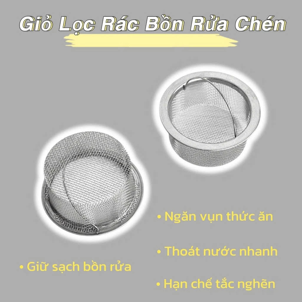 Giỏ Lọc Rác Inox Lưới Cho Bồn Rửa Chén – Chống Nghẹt Ống Nước, Thoát Nước Nhanh, Dễ Vệ Sinh