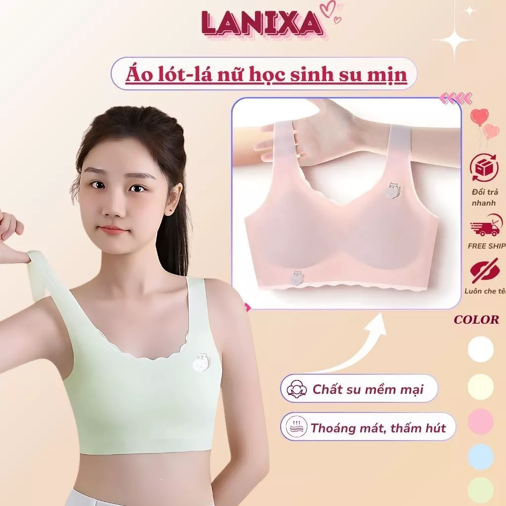 Áo lót học sinh su mềm mịn thoáng mát co giãn - Áo bra nữ su đúc viền lượn sóng xinh xắn LANIXA A741