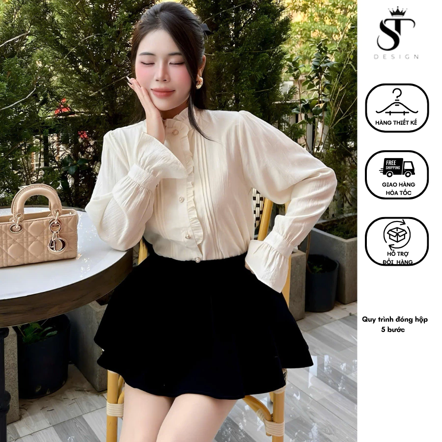 Áo sơ mi tay bồng viền bèo tiểu thư phong cách cổ điển , thanh lịch , sang chảnh  - ST Design - 30