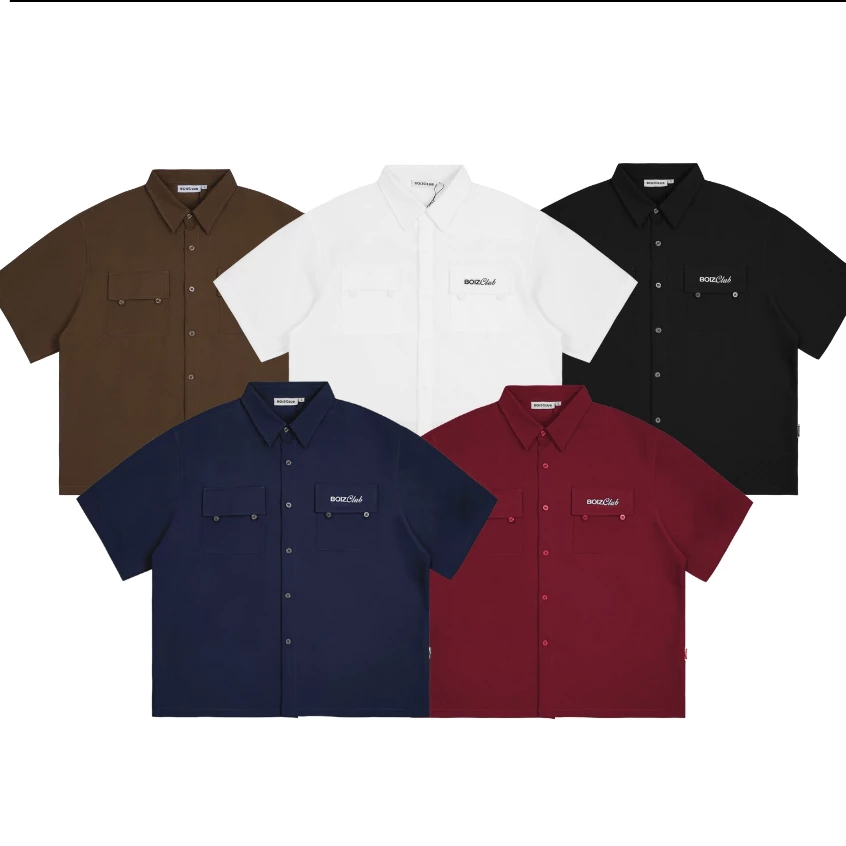 Áo Sơ Mi Boxy Boizclub Lined Thêu Chữ tay ngắn, chất liệu dày dặn, form rộng năng động,trẻ trung phong cách unisex