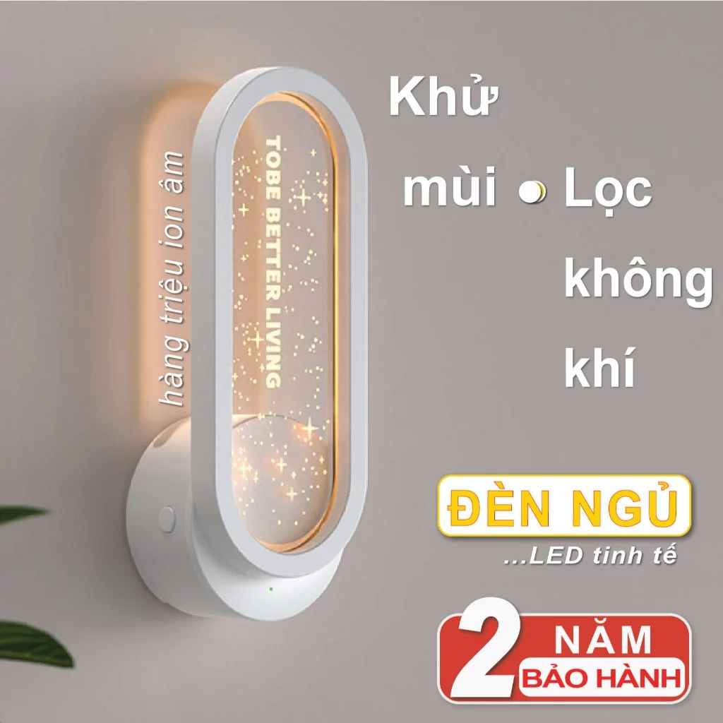 Máy lọc không khí mini khử mùi bếp nhà vệ sinh vật nuôi trong nhà bằng ion âm, đèn ngủ LED sang trọng, bảo hành 24 tháng
