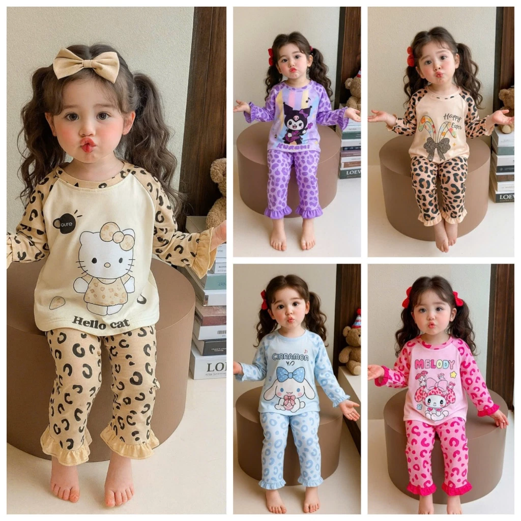 Bộ Đồ dài Bé gái da beo Xinh Xắn 7-28kg Nhún Bèo In Hình Hoạ Tiết da beo hottrend dễ thương Chất Vải mềm mát 158dx