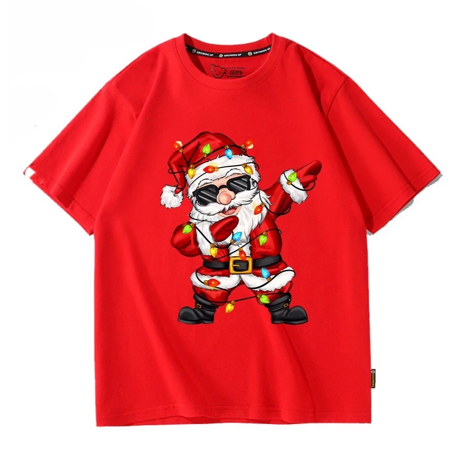 Áo thun Noel kiểu Unisex mẫu ông Già Noel Dabbing dây đèn Neon Hiphop cute