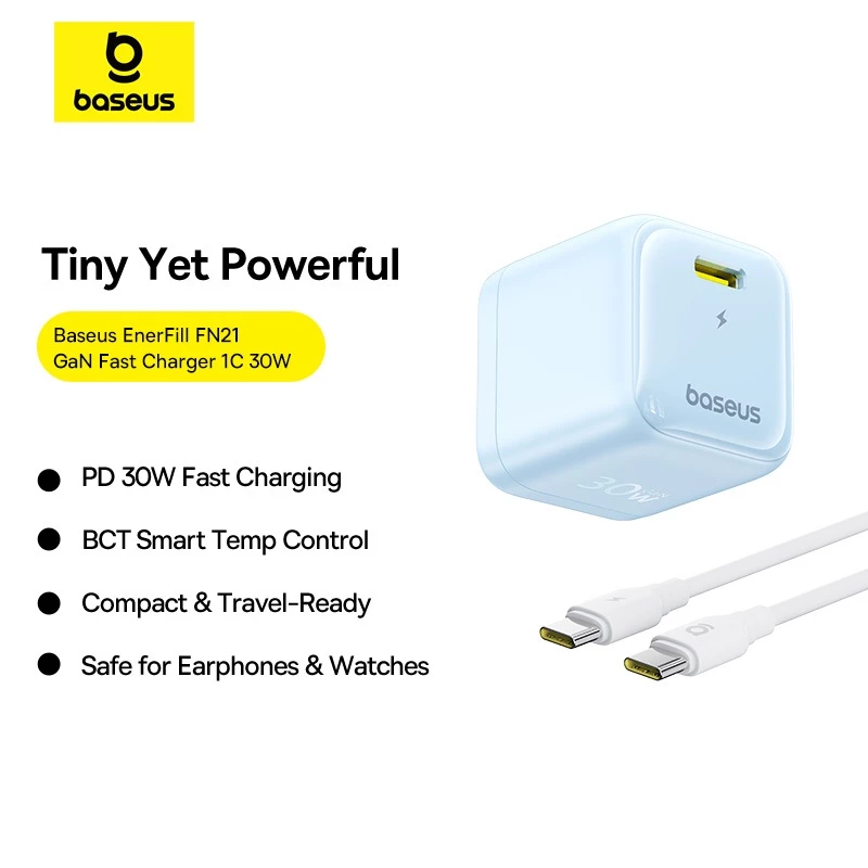 [HOT] Combo Củ Sạc Nhanh Baseus GaN 30W FN21 Kèm Dây Type-C PD 30W, Kiểm Soát Nhiệt Thông Minh, Size Nhỏ Tiện Du Lịch