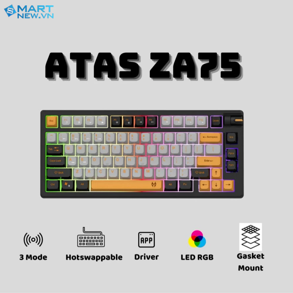 Bàn phím không dây ATAS ZA75 -  3 mode kết nối - LED RGB - Hotswap 5 pin - APP tùy chỉnh - Switch Tactile