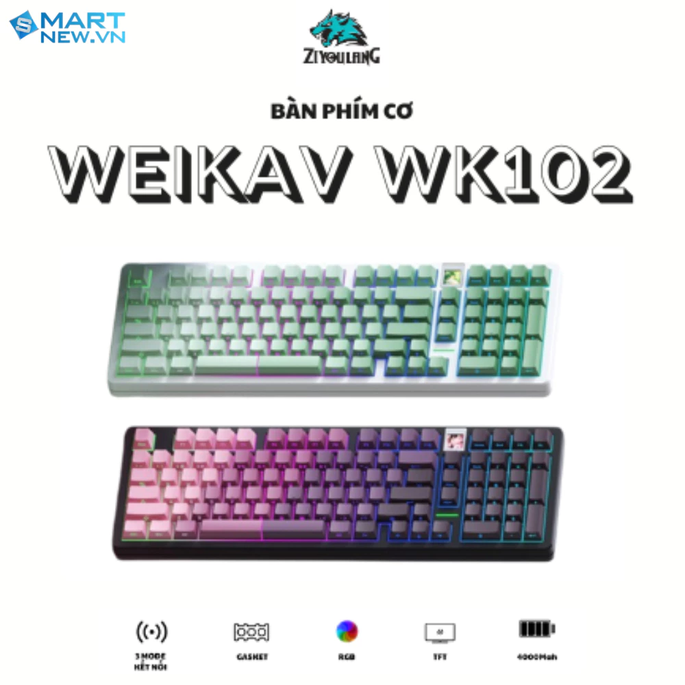 Bàn phím cơ không dây fullsize Weikav WK102 - 3 mode kết nối - Led RGB - Màn hình TFT