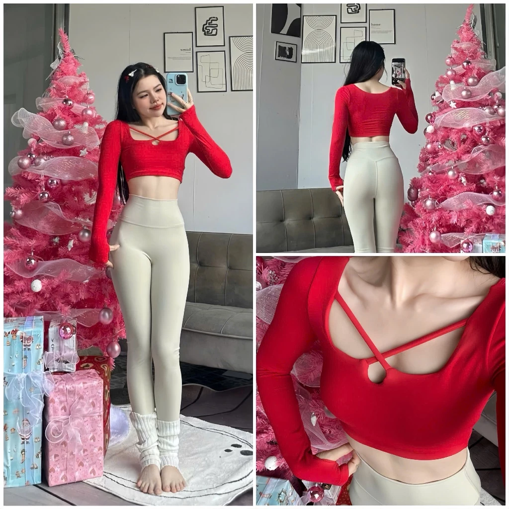 Áo Croptop Tay DÀI HAI DÂY CHÉO  B16 Thể Thao Kèm MÚT Tập Gym-Yoga-Aerobic GYMMY( Không kèm quần )⚡️ Hàng xuất khẩu ⚡️