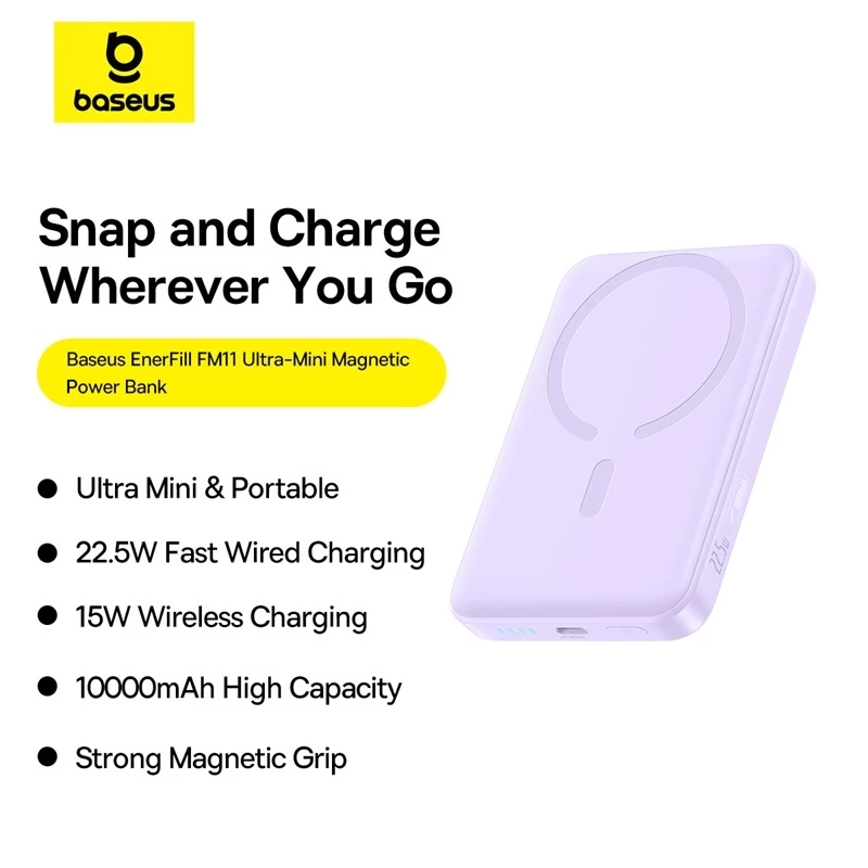 Sạc Dự Phòng Baseus 22.5W PD Từ Tính Không Dây 10000mAh – Thiết Kế Mini Tiện Mang Theo, Sạc Nhanh, Hút Chắc