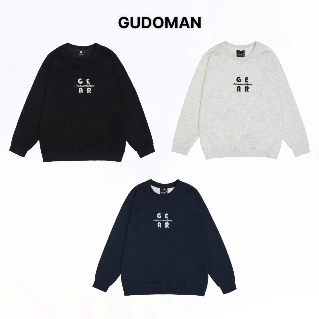 Áo Sweater Cổ Tròn Nam Nữ GUDO Form Suông Vải Nỉ 2 Da 3 Màu Đen Xám Xanh Than S11