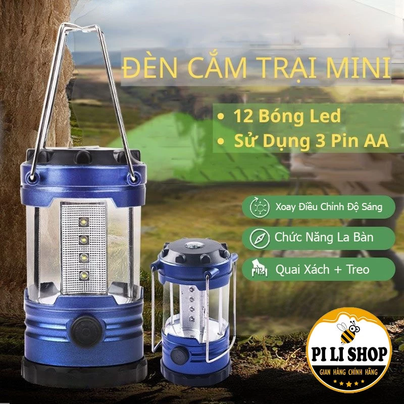 Đèn Pin Măng Xông 12 Bóng Led Siêu Sáng, Đèn Bão Cắm Trại Giã Ngoại Cầm Tay Nhỏ Gọn Tiện Lợi