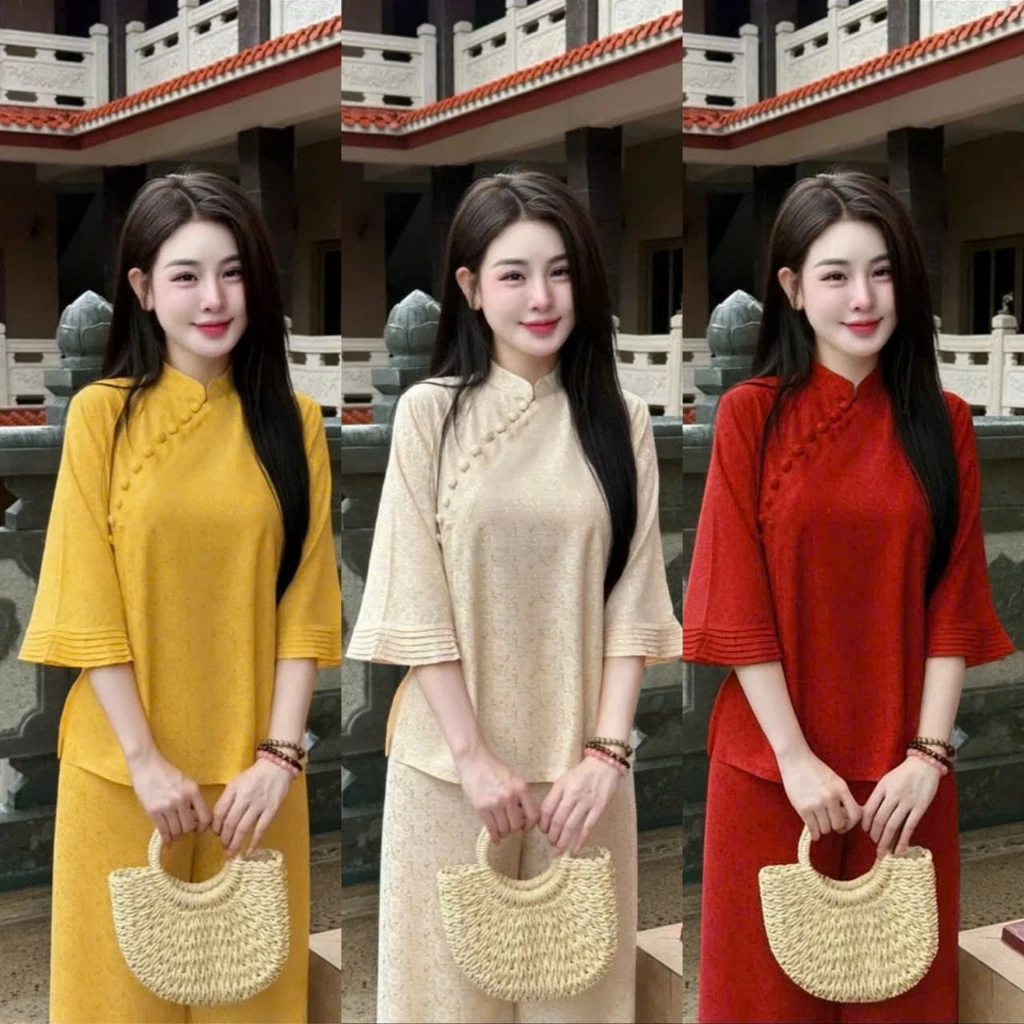 (BIG SIZE 40-75KG) SÉT BỘ LAM THIẾT KẾ TAY LỠ ĐI LỄ, ĐI CHÙA MÀU TRƠN LỊCH SỰ, SANG TRỌNG