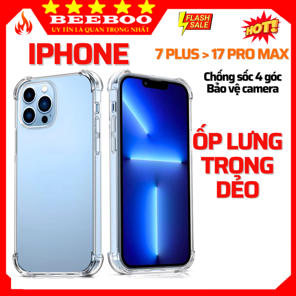 Ốp Lưng IPHONE Trong Suốt Chống Sốc 17 Pro max 17 Air 16 Pro max 15 14 13Pro max 12promax 11 Promax X XR Xs Max 8 7Plus