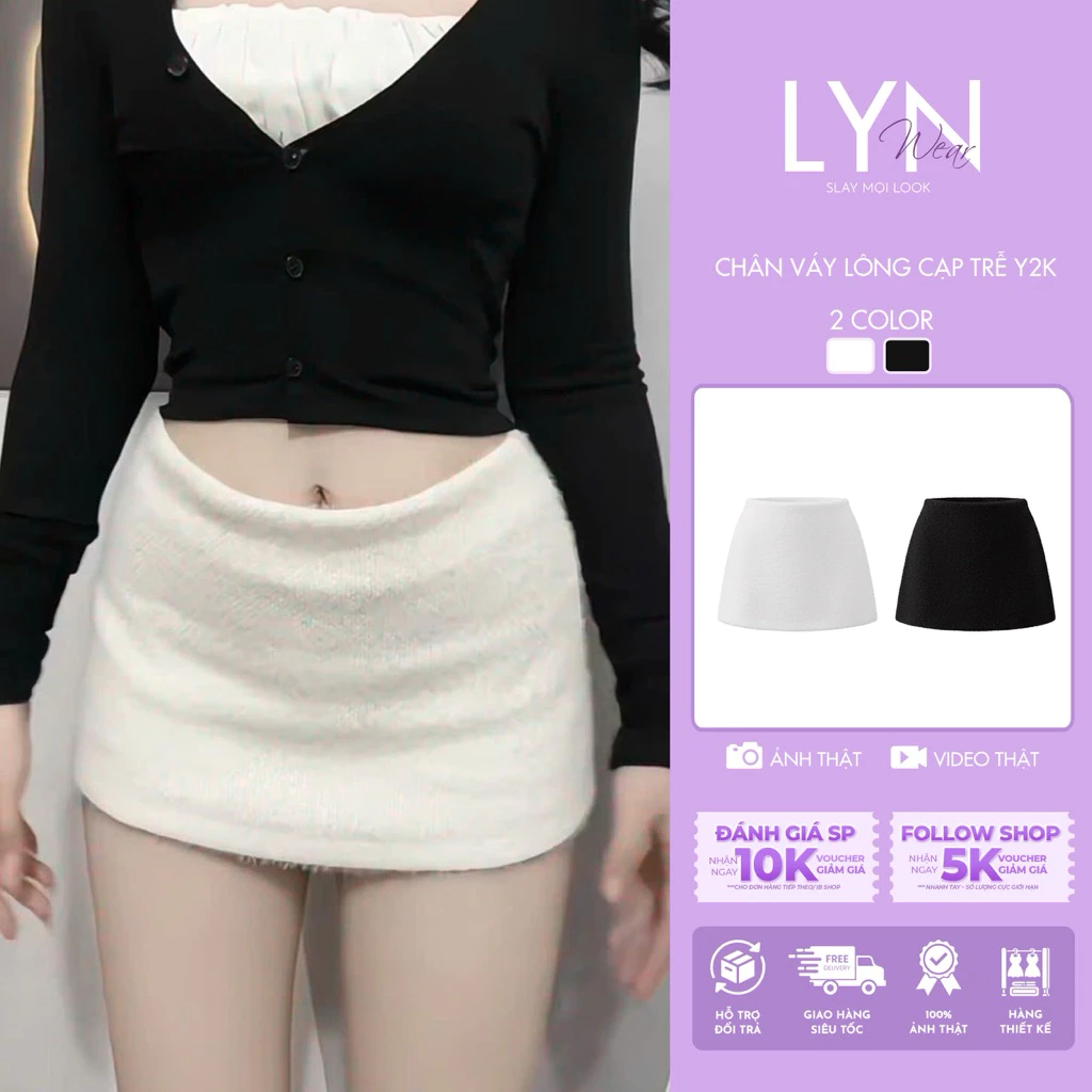| LYN WEAR | Chân Váy Vải Lông Kiểu Cạp Trễ Y2K Dáng Ngắn Có Lót Trong