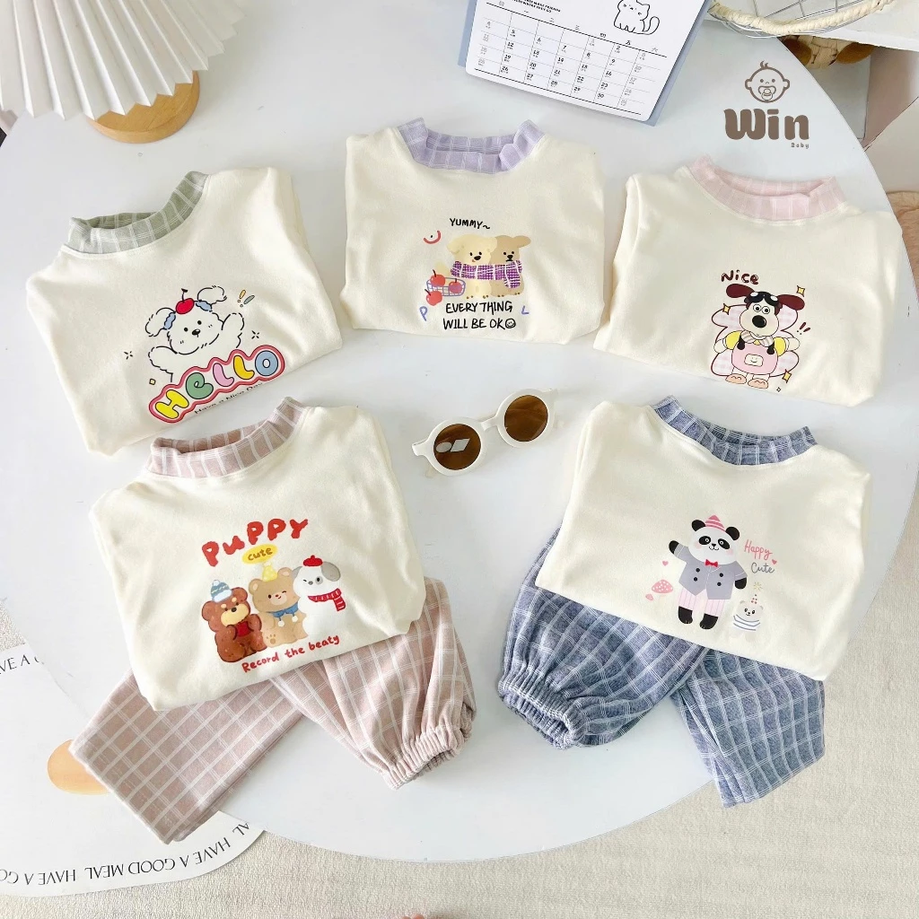 Win Baby Bộ Thu Đông Nỉ Giữ Nhiệt Cotton Qc Siêu Đẹp Bo Cao Cổ Giữ Ấm Cho Bé Vải Qc Co Giãn Tốt(7-18KG)