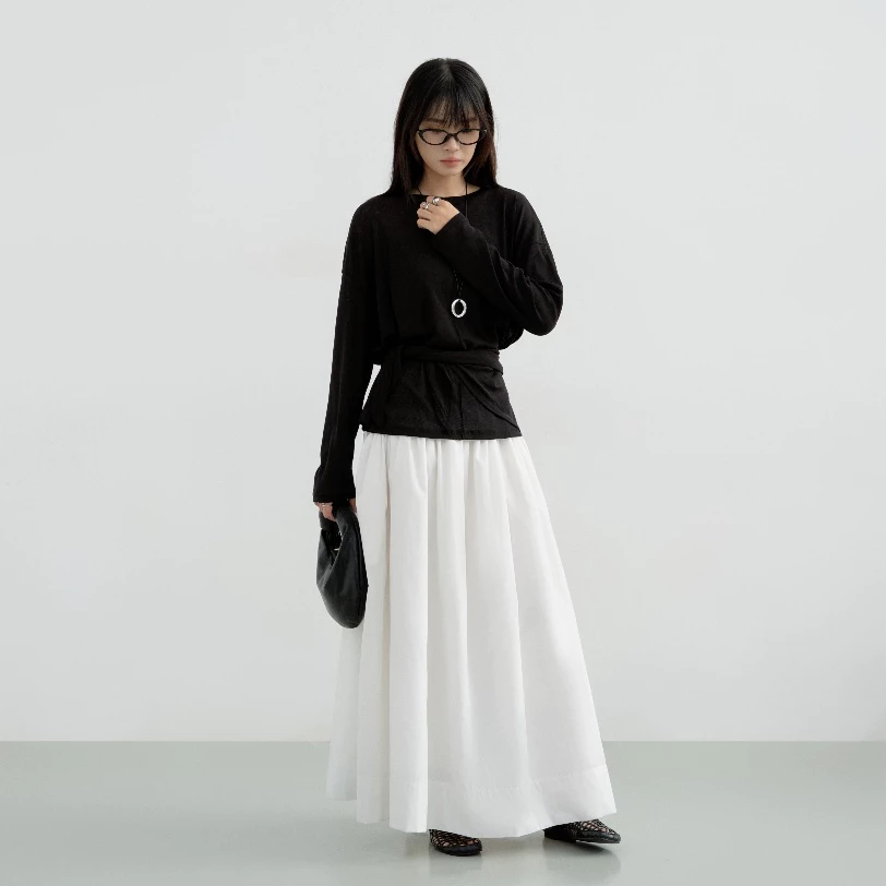 Chân Váy Midi Dài Xòe, Váy Form Rộng Ôm Eo Tôn Dáng, Chất Cotton Mềm Mại - MORI SKIRT - THE J STUDIO