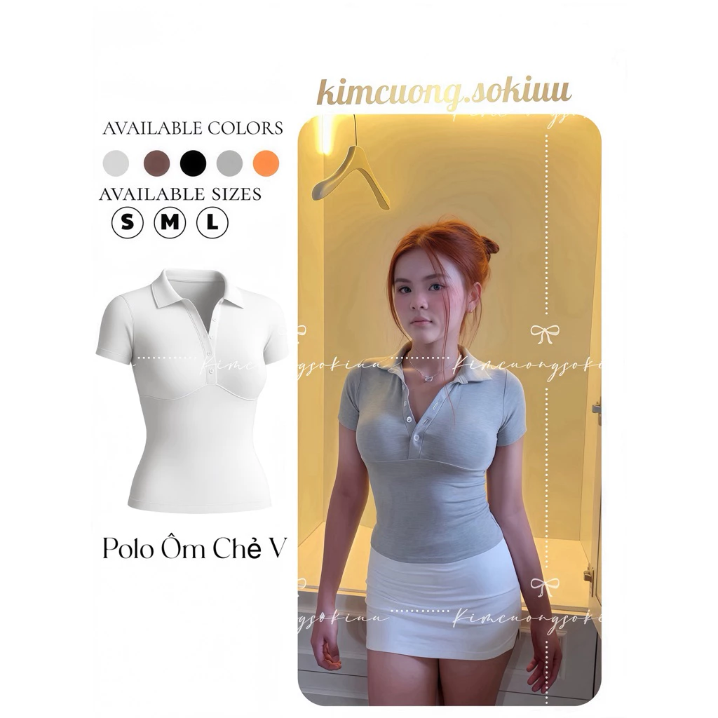 Áo Thun Polo Ôm Chẻ V Nữ – Thun Co Giãn 4 Chiều, Tôn Dáng, Form Ôm Sang