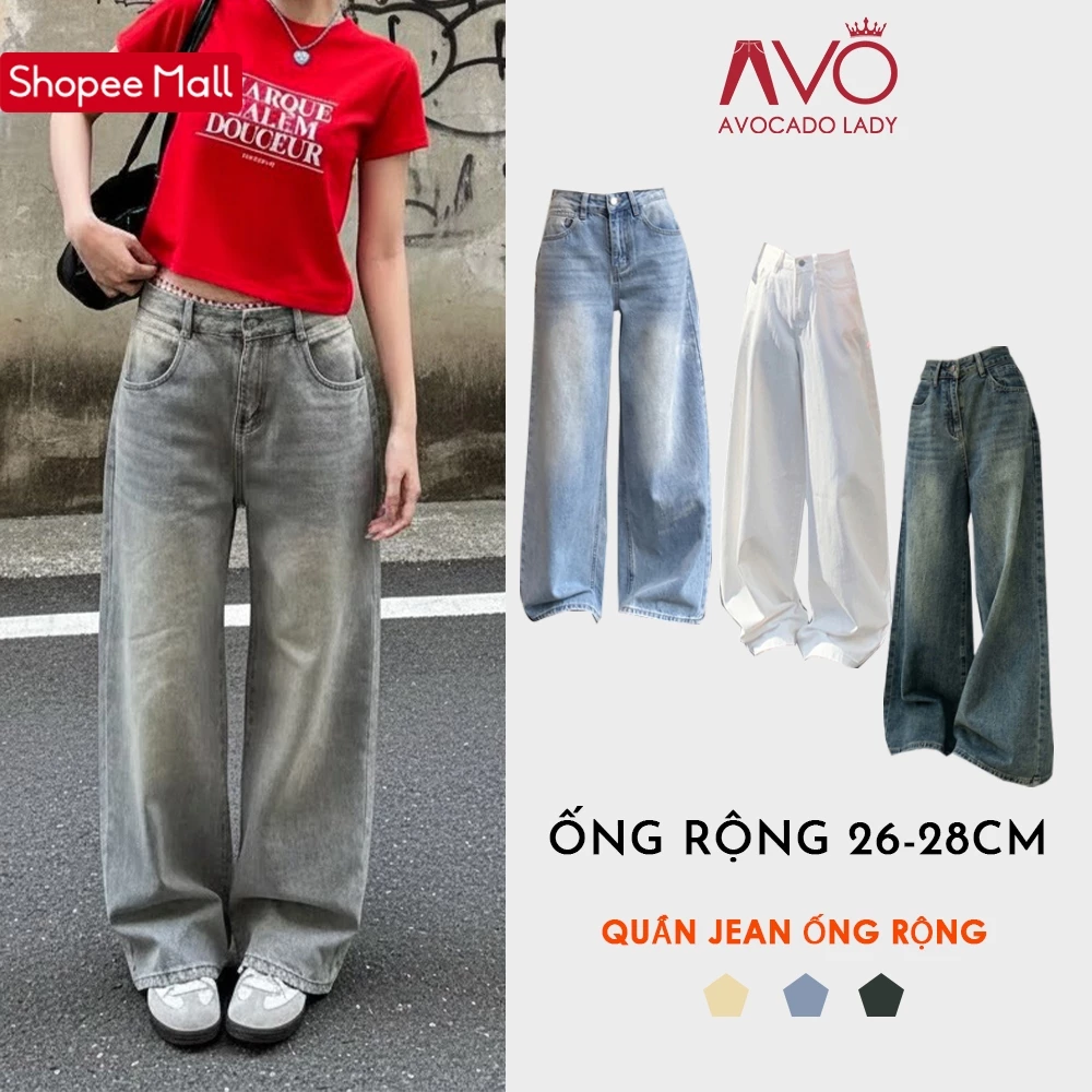 Quần Jean Nữ Wash Màu GRIND RETRO AVO AVOCADO Ống Rộng Suông Cạp Cao Tôn Dáng