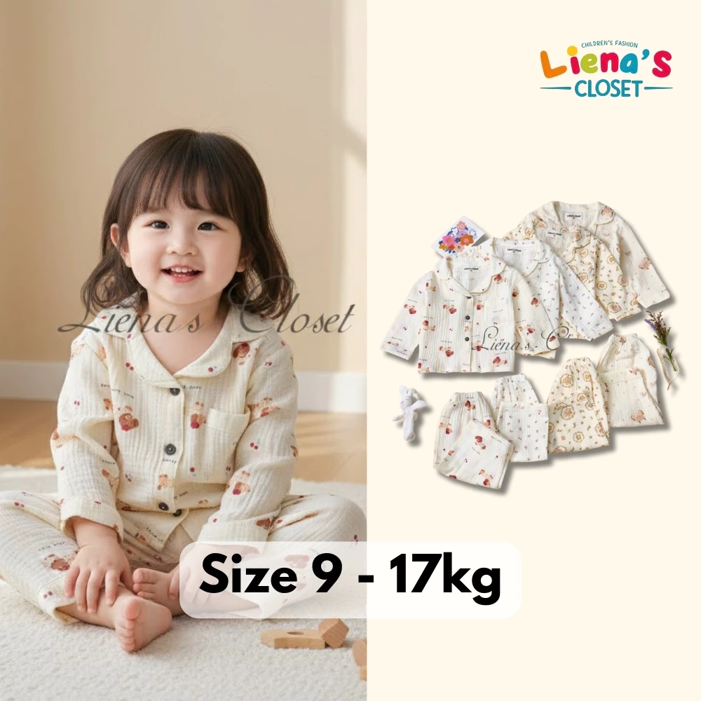 Bộ Pijama Unisex Vải Xô Muslin Mềm Mại An Toàn Thiết Kết Xinh Xắn Cho Các Bé Yêu Từ 1 - 5 Tuổi DT01