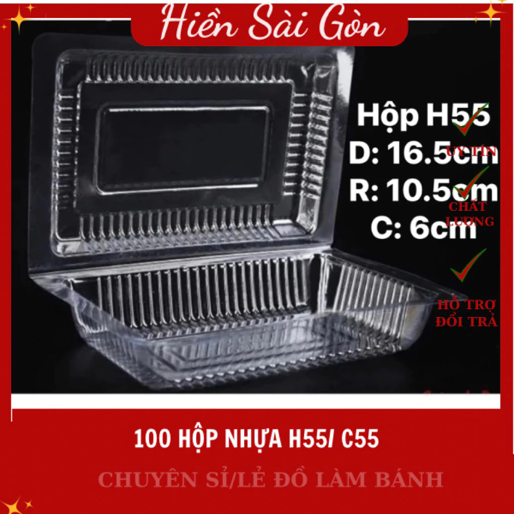 HỘP NHỰA H55 – LỐC 100 HỘP | HỘP PET TRONG SUỐT ĐỰNG SUSHI, MÌ TRỘN