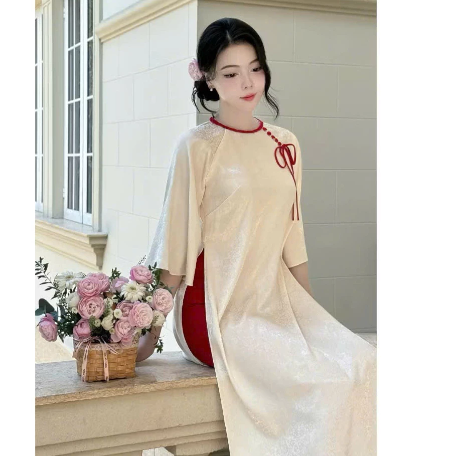 SÉT ÁO DÀI CÁCH TÂN MỘC TRÀ KÈM QUẦN LỤA SUÔNG MẪU NHẸ NHÀNG - TINH TẾ - CÓ SIZE LỚN 3XL