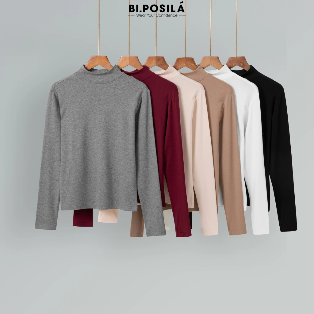 [A21-HÀNG MỚI VỀ] ÁO CỔ LỌ 5 PHÂN BASIC BI.POSILÁ FORM ÔM VỪA TÔN DÁNG CHẤT LIỆU VẢI THUN COTTON BORIP CO GIÃN, MỀM MỊN