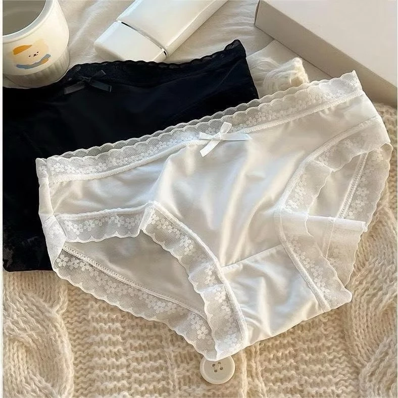 Set 10 quần lót nữ su lụa tàng hình, quần chip nữ không lộ viền, thông hơi, kháng khuẩn đính nơ nữ tính S19 - PinkS