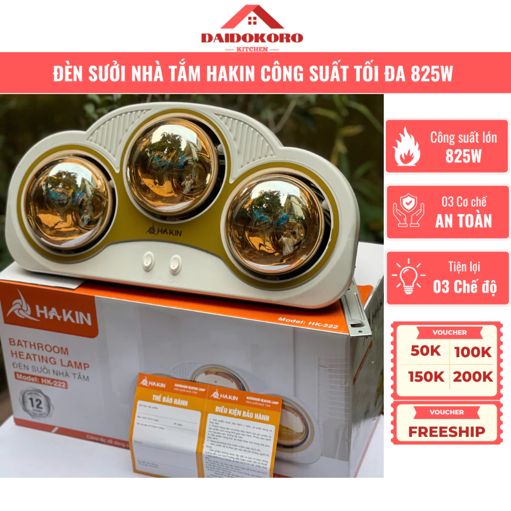 Đèn Sưởi Nhà Tắm Vovi, Hakin 2 Bóng Và 3 Bóng, Hàng Chính Hãng, Chống Ẩm, Cách Điện, Chống Cháy Nổ