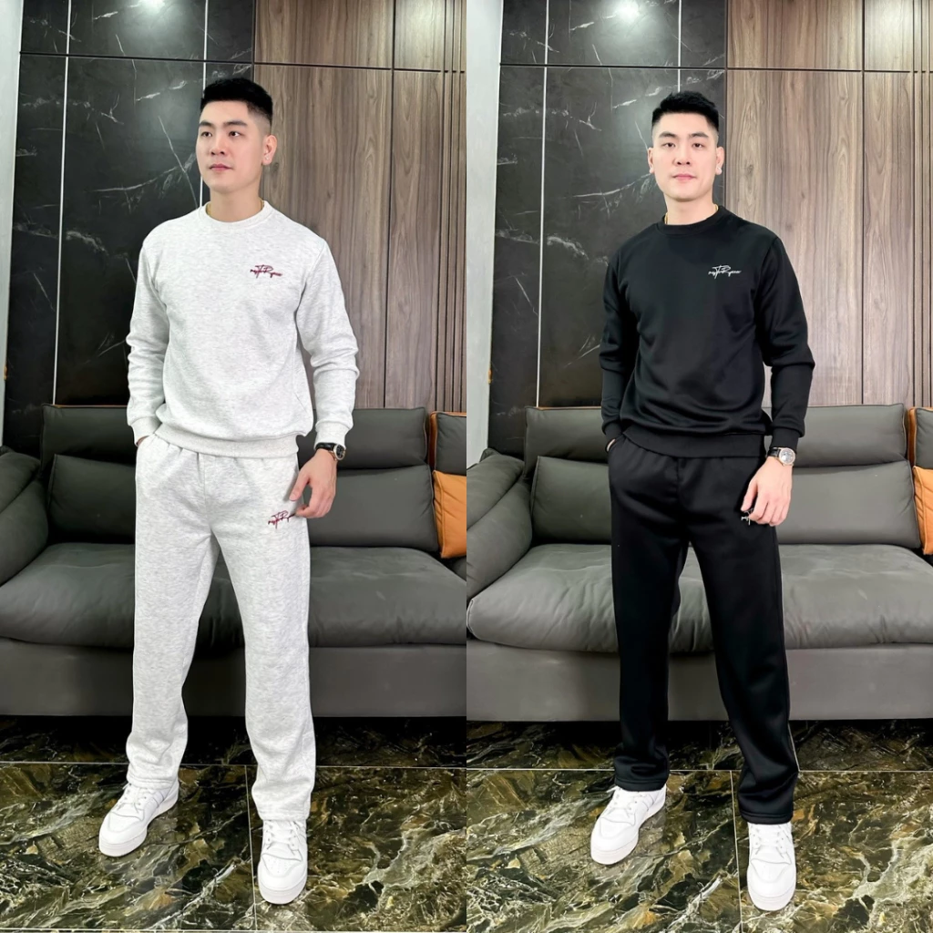 Bộ Nỉ Ép Lông Cáo Thêu Chữ Ký Siêu Chất FORM Ống Quần Suông - Mùa Đông Siêu Dày Dạn Mềm Mịn, Không Sù  LCCK92