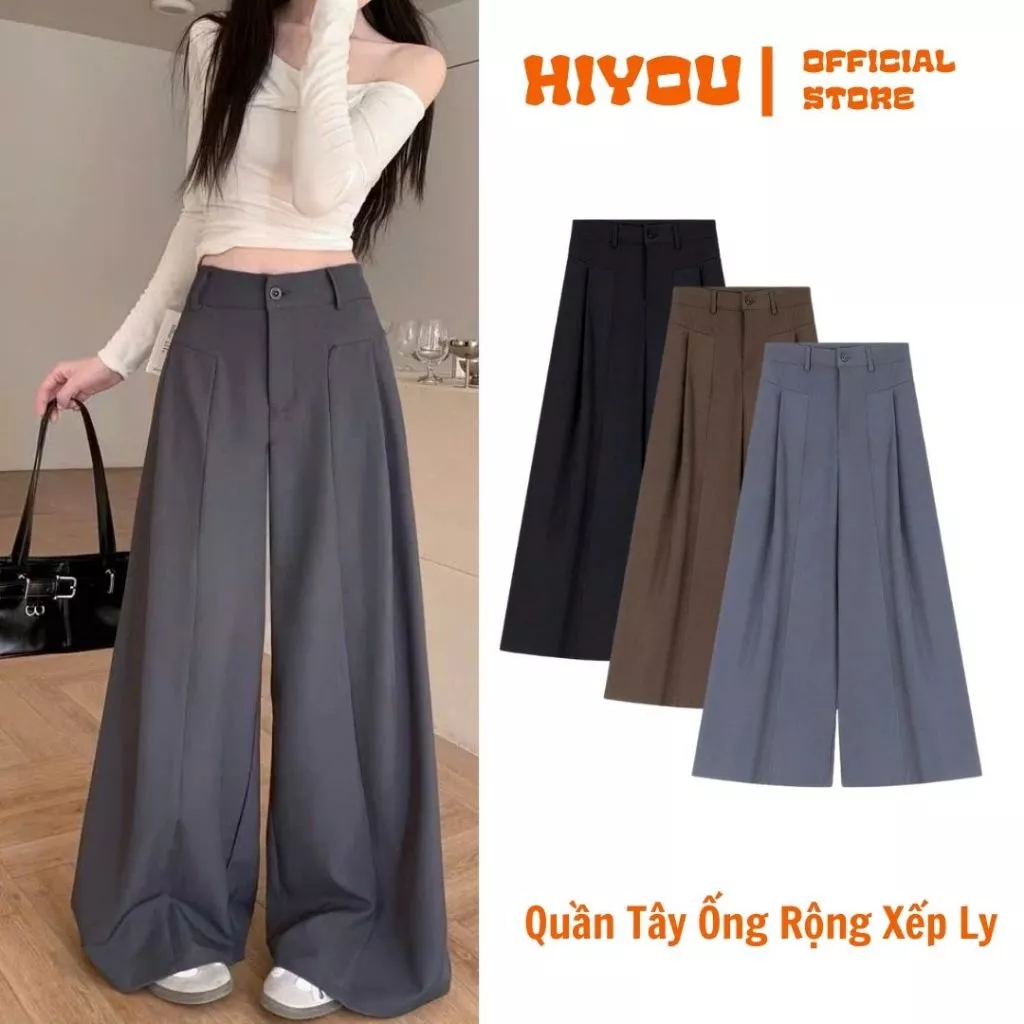 Quần Âu Nữ, Quần Tây Xếp Ly Ống Rộng Nữ Hiyou,Phong Cách Basic School, Đi Học Đi Làm Thanh Lịch