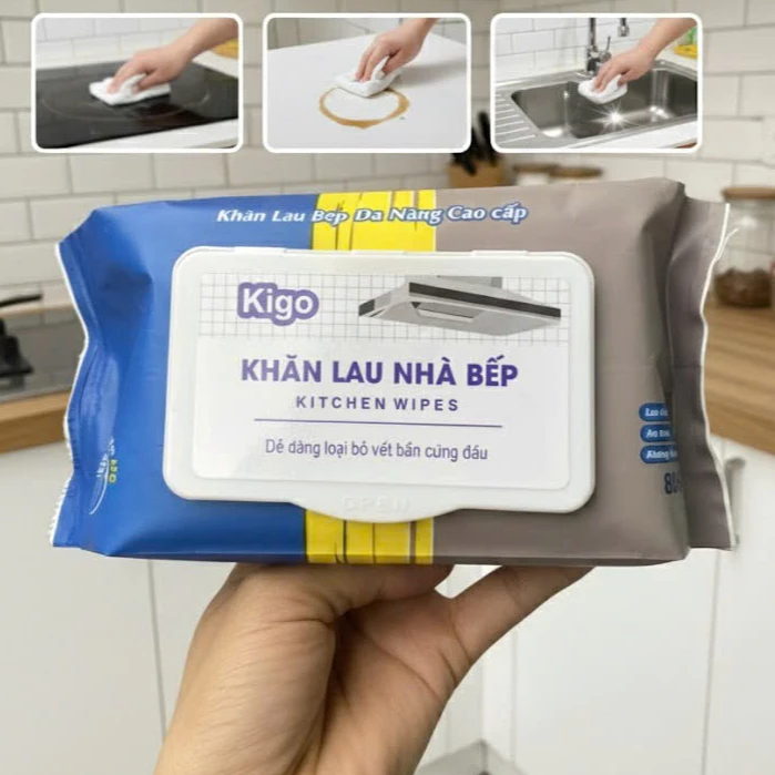 Khăn ướt Lau bếp Kigo đa năng 1 gói 80 miếng Siêu tiết kiệm