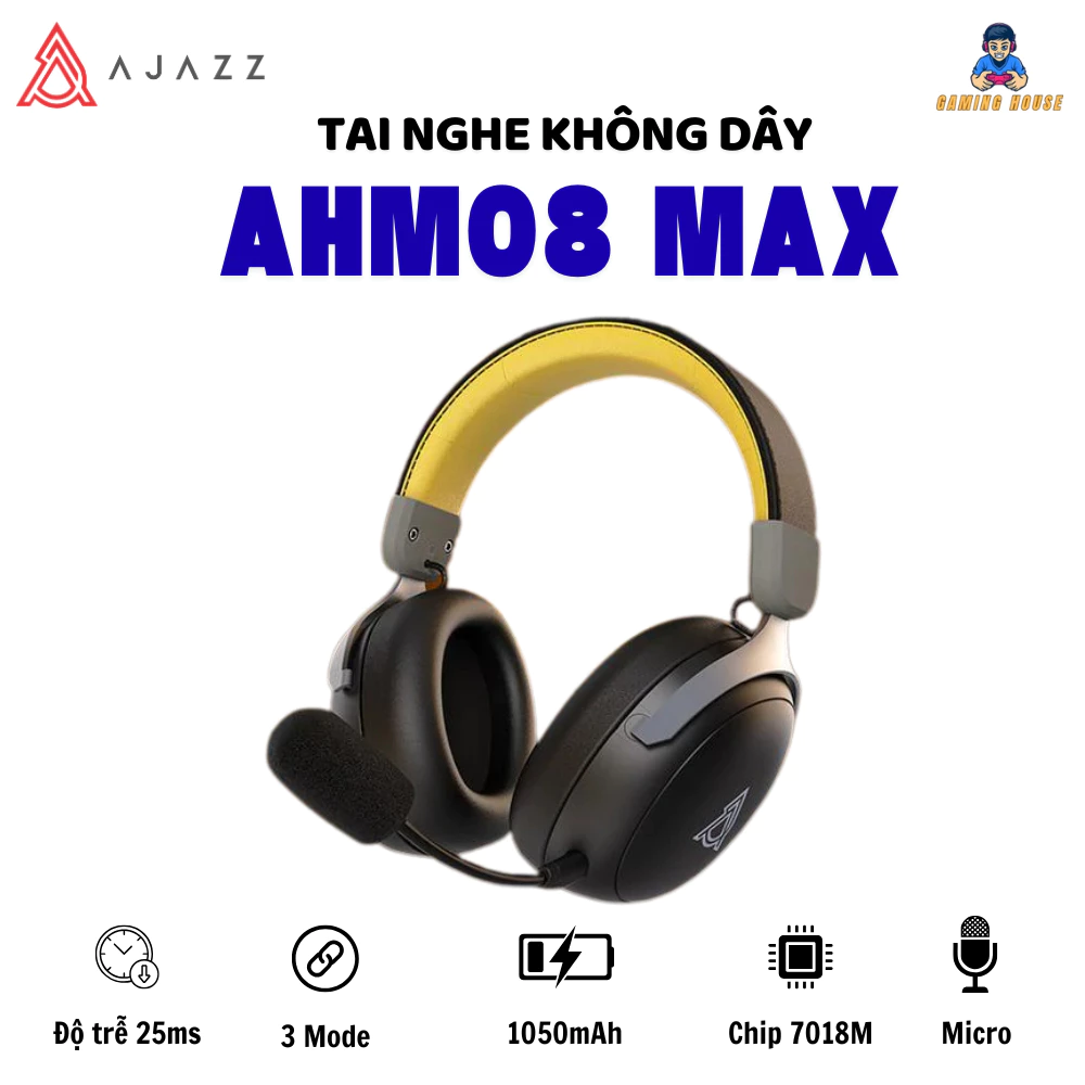 Tai nghe chụp tai không dây gaming Esports AJAZZ AHM08 MAX - Có micrô - Bluetooth 2.4G - Pin khủng