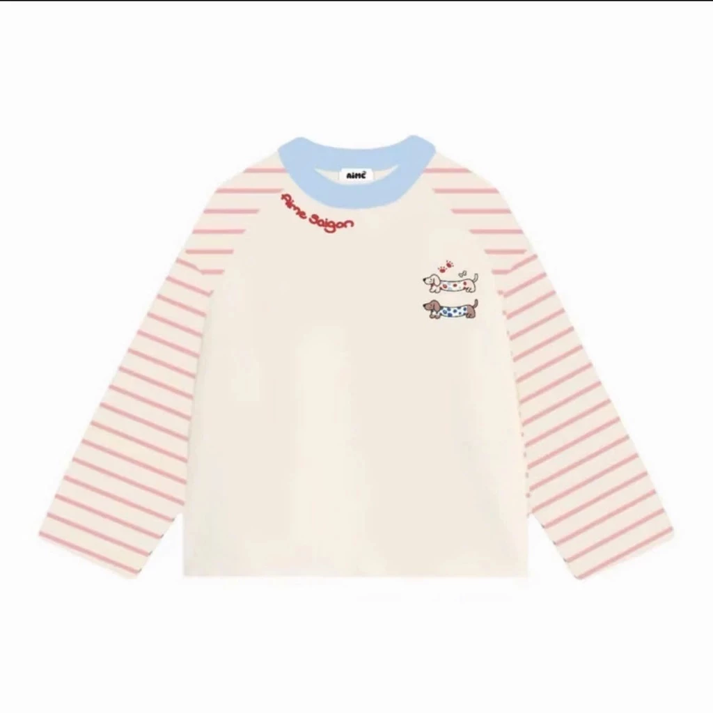 Áo Thun Tay Dài Sọc Ngang Thun Borip, Áo Raglan Long Sleeve Boxy  Form Rộng Cổ Tròn "DOG - EUPHORIA Phong Cách ,Cá Tính